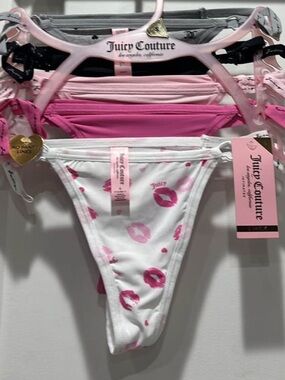 Juicy Couture Pink & Black Bikini Thongs 5 piece NWT Size Small